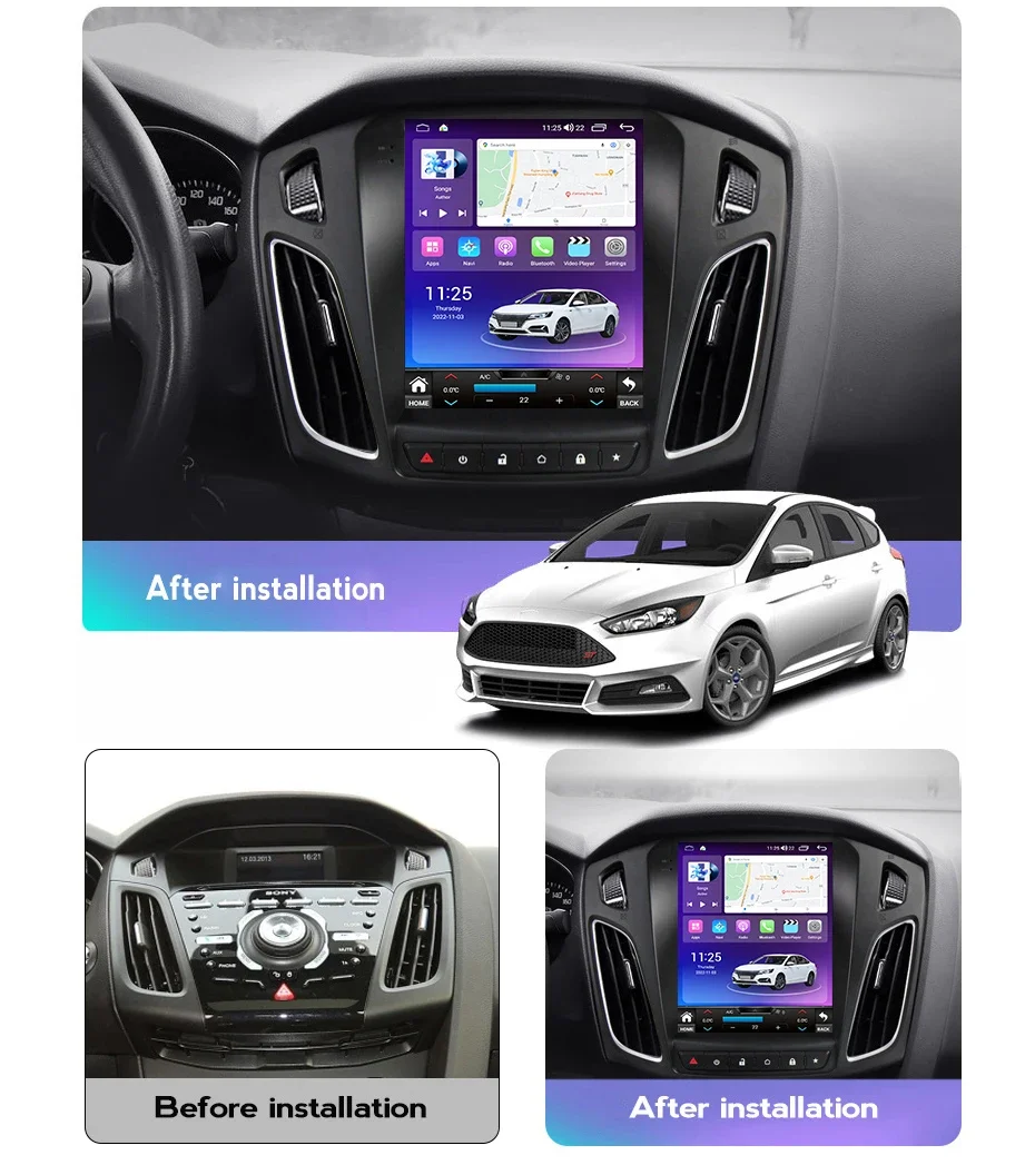 2024 Android 14 For Ford Focus 3 Mk 3 2011-2019 Tesla Screen Style Car Radio Multimedia Video Player Navigation GPS Carplay DSP