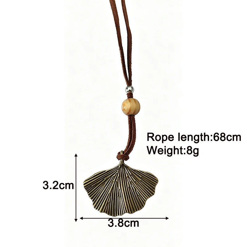 New Antique Gold Ginkgo Leaf Pendants Necklaces for Women Brown Artificial leather Long Rope Female Necklaces 2027 Trendy New