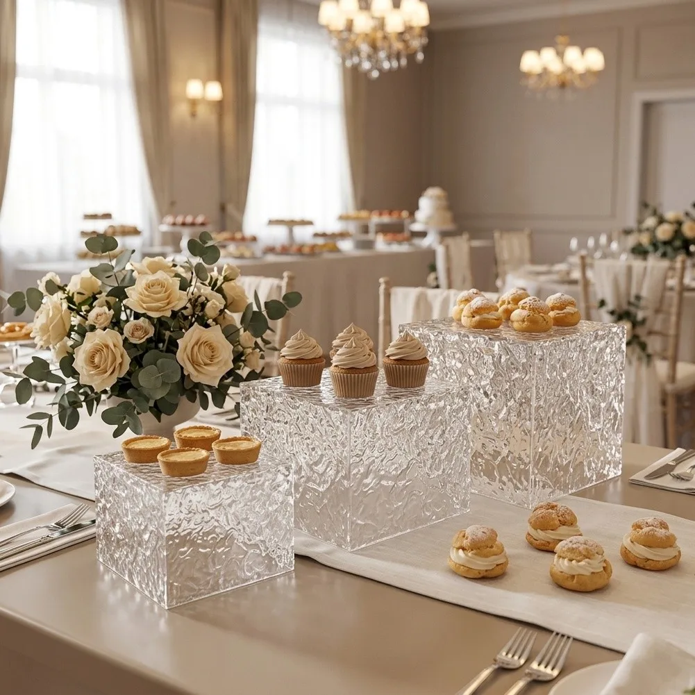 Sturdy Clear Hammered Dessert Stand Designed for Cakes Cupcakes Desserts and Drinks Display with Visual Appeal at Social Events