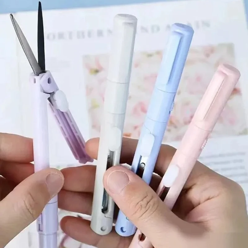 1 قطعة مقص صغير محمول الة قطع الورق سكين 2 في 1 متعدد الوظائف جيب القلم شكل سكرابوكينغ نحت قطع أدوات الرسم