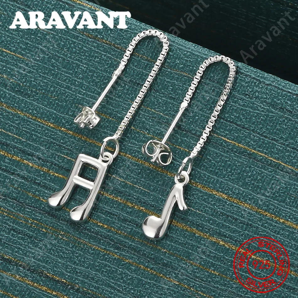 925 Sterling Silver Musical Note Long Earrings - Exquisite And Cute Wedding Party Jewelry For Women