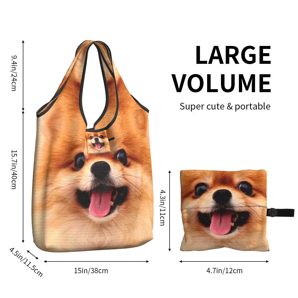 Custom Pomeranian Puppy Shopping Bag Women Portable Large Capacity Groceries Spitz Pom Dog Tote Shopper Bags