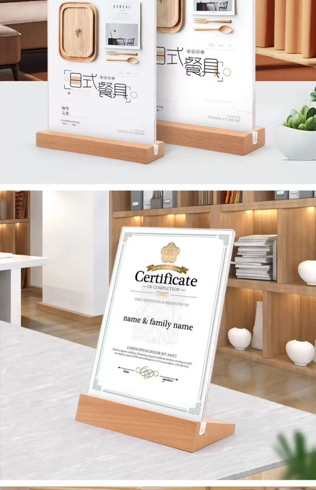 A4 A5 A6 خشبية على شكل حرف L على شكل حرف T بطاقة طاولة قوية على الوجهين حامل بطاقة عرض التسمية حامل ورق الطاولة حامل عرض