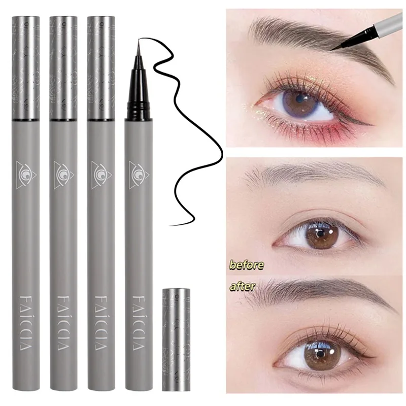 Matita per sopracciglia liscia Ultra-fine Eyeliner liquido resistente al sudore contorno impermeabile sdraiato penna per baco da seta occhi cosmetici per il trucco