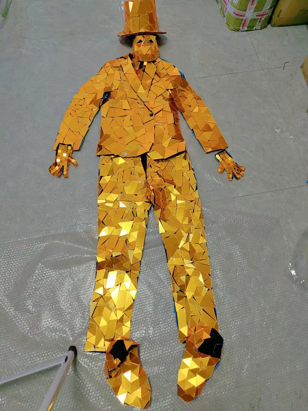 Tenue en verre de danse robot pour hommes, miroir doré imbibé, spectacle sur scène de luxe, costume de cosplay d'Halloween, tenue de chanteur, fête