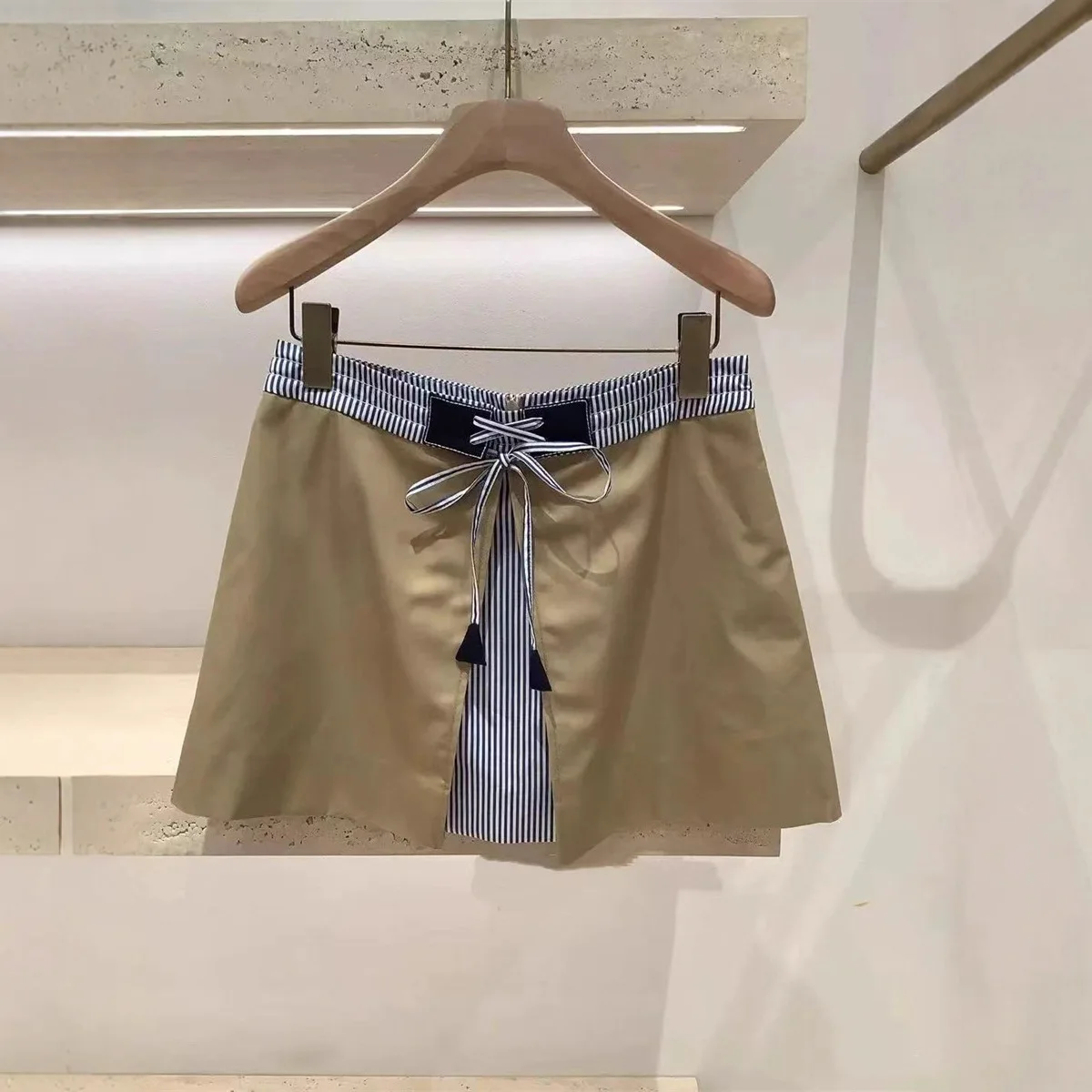 

【Gift Free】2025 Summer New Fashion Artsy Preppy Striped Patchwork Tie A-Line Short Skirt Women