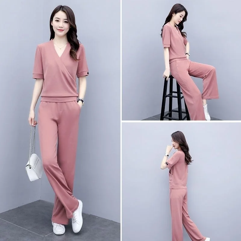 Women\'s Suit 2022 Spring Autumn New Korean Wide Leg Pants Long Sleeve Crop Tops Fashion Two Piece Set Elegant For Women Clothing