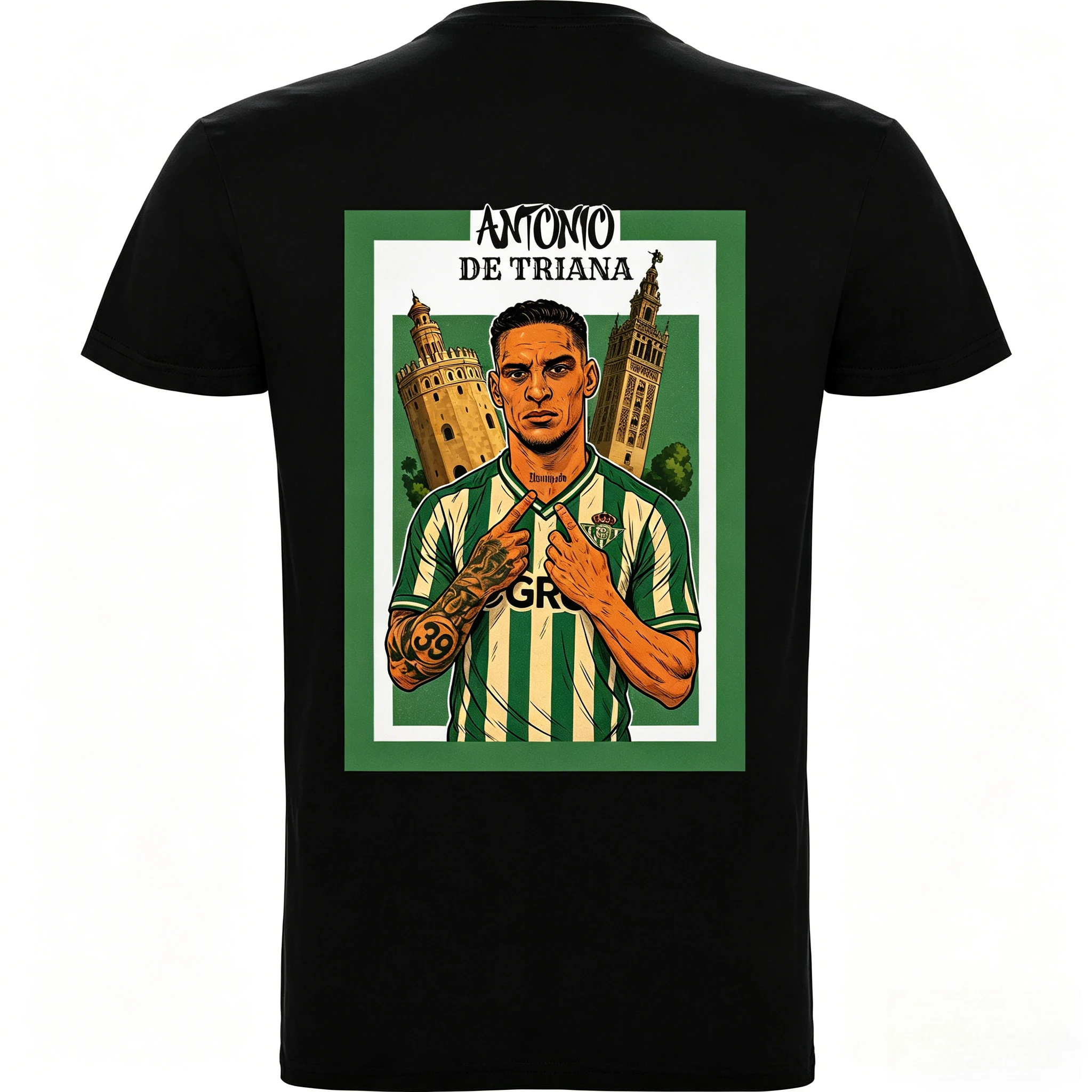 Camiseta Urbana |   Iluminado - Antonio De Triana |   Camiseta Unisex para Aficionados Verdiblancos 2026, Nueva Camiseta para Hombre
