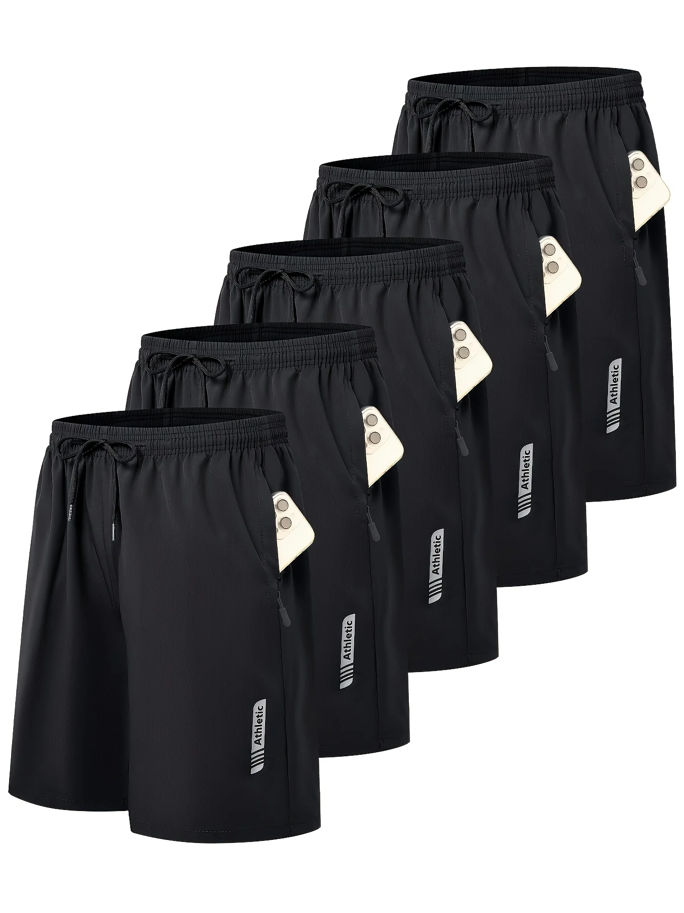 

5 шт. мужских спортивных шорт для тренировок в зале, баскетбольные шорты с эластичным поясом, боковыми карманами на молнии, быстросохнущие