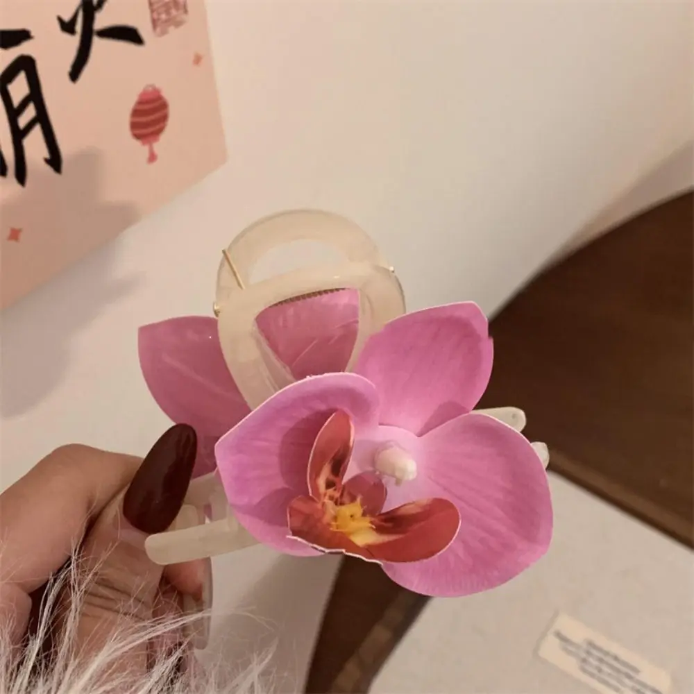 Butterfly Orchid Flower Hair Claw Bohemia Barrettes Ponytail Clip Orchid Hair Clip Cloth Korean Style Headwear Large Shark Clip