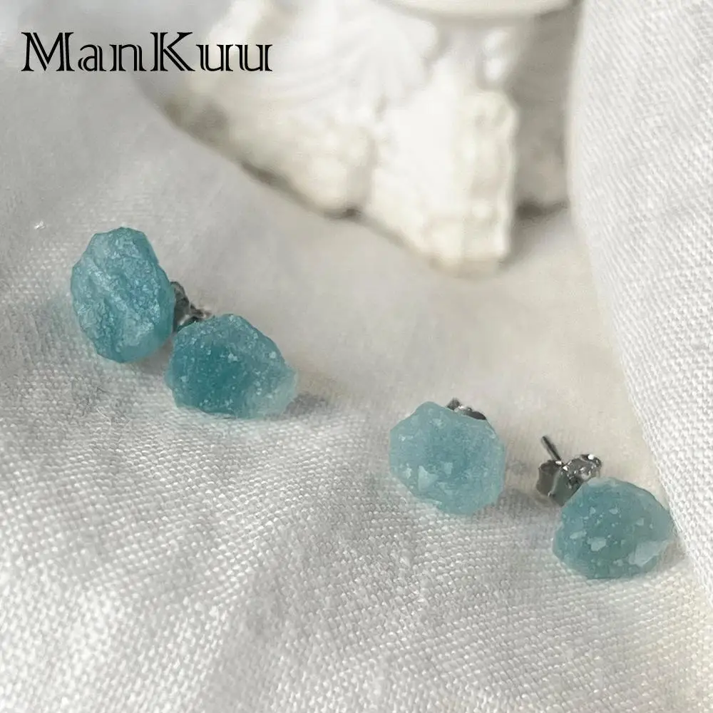 

Mankuu New Fashion 925 Sterling Silver Irregular Natural Healing Crystal Stone Amazonite Gemstone Stud Earrings Women Jewelry