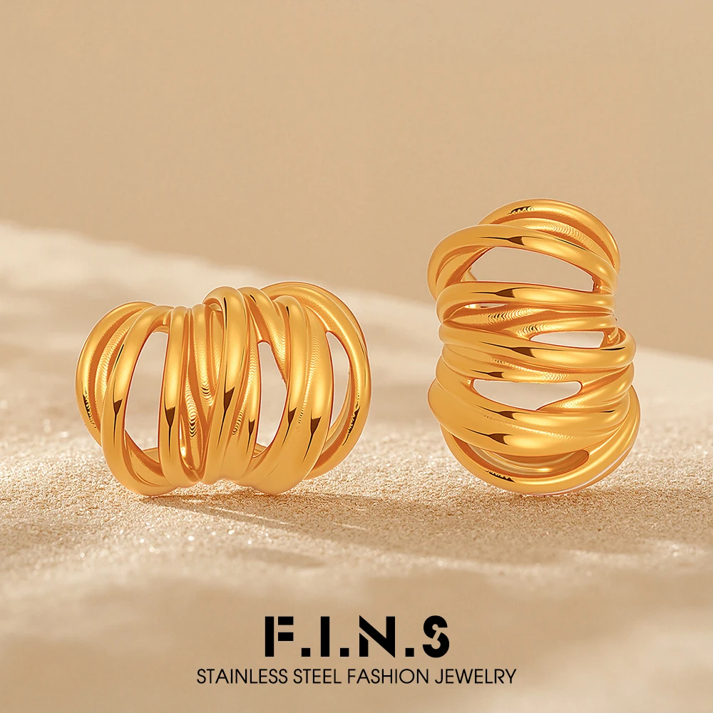 Pendientes de acero inoxidable huecos irregulares F.I.N.S para mujer, joyería minimalista chapada en oro de 18 quilates, joyería de moda gruesa para orejas perforadas