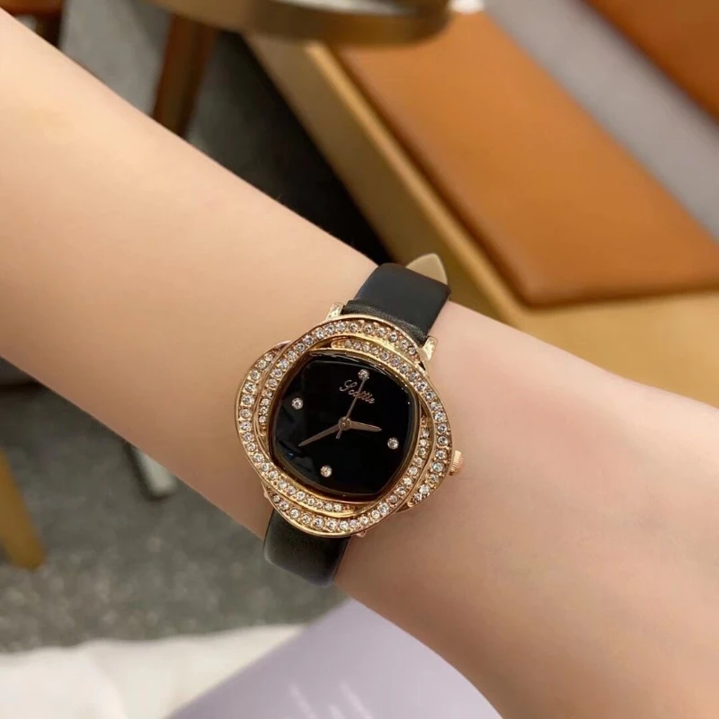 Flower shape diamond-encrusted dial quartz wristwatch luxury leather waterproof bracelet ladies watch dress clock gift reloj