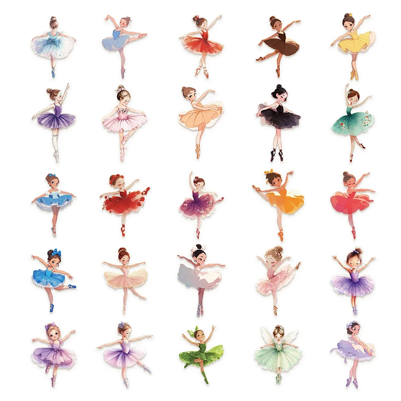 50 шт., красивая балерина для девочек, прозрачная наклейка, мультяшный танцевальный телефон, гитара, ноутбук, чашка для воды, украшение для скейтборда, граффити, наклейка
