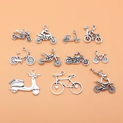 11pcs Antique Silver Color Motorcycle Bicycle Electric Bicycle Charms Collection For DIY Jewelry Making, 11 Styles, 1 of Each