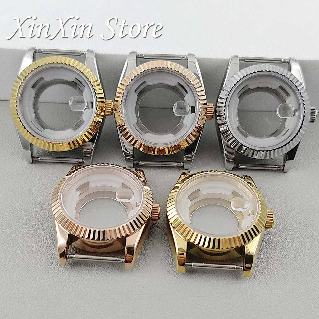 

High quality Fluted Curved 31mm Luxury Watch Case For Girl Woman Datejust Watch Accessories For NH05 NH06 Movement 24.5mm Dial