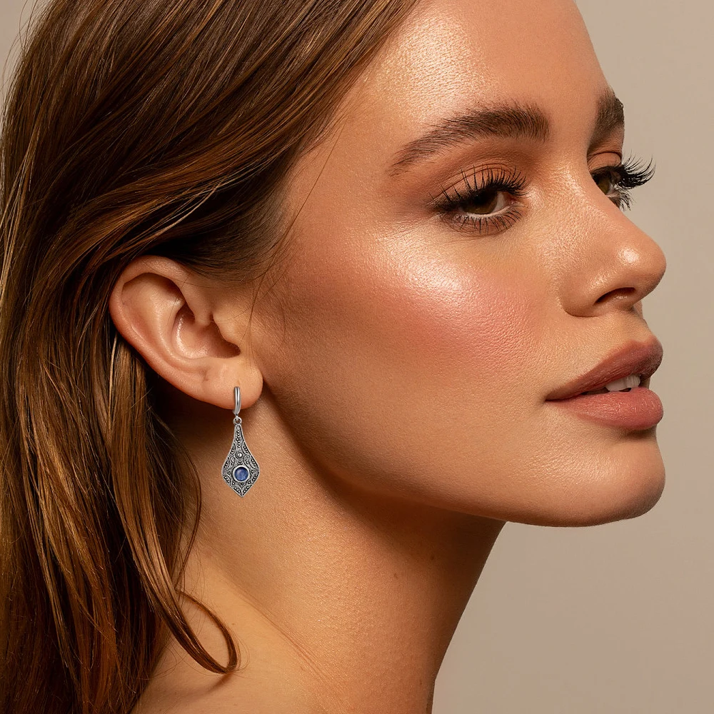 925 Silver Vintage Earrings Blue Sandstone Women\'s Earrings Elegant Party Jewelry Accessories Drop Fashion Earrings
