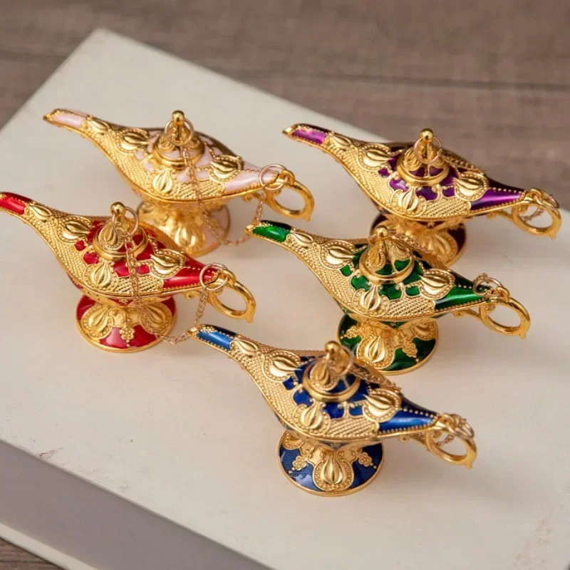 1pcs New Zinc Alloy Drip Color Aladdin Magic Lamp Creative Retro Home Crafts Metal Ornaments Birthday Gifts Home Figurines Decor