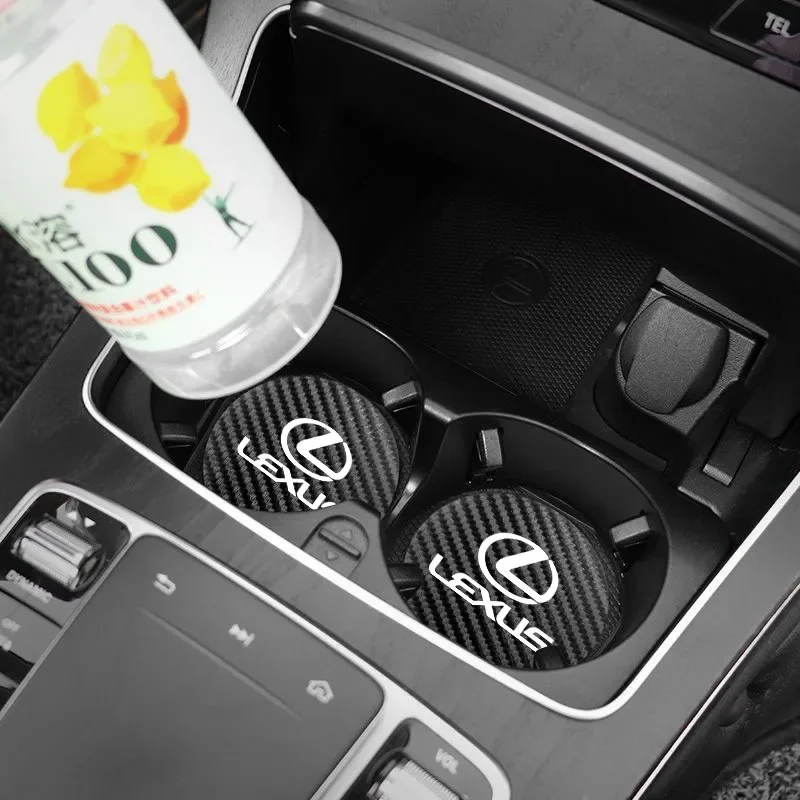 For Lexus IS250 LS460 RC200 LM300 RX450 LX NX350h LC UX CT RZ450e  2Pcs Car Leather Coaster Anti-skid Water Cup Mat Cushion