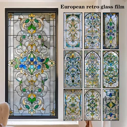European Retro Glass Film, American Colored Glass Film, Window Sticker Stained Glass Window FilM Static Cling  Frosted / Etched