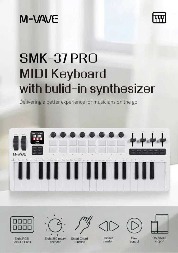 SMK37 PRO / M-VAVE MIDIキーボード Amazon | M-VAVE 25キーUSB MIDIキーボードコントローラー、8つの