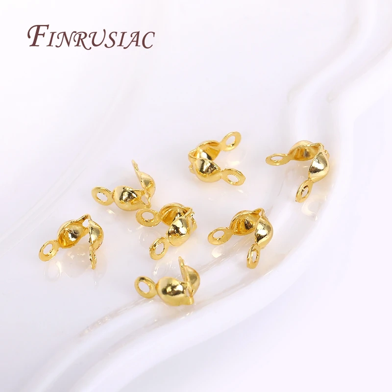 Jewelry Connector Clip Clasp Fittings Components 18K Gold Plated Ball Chain End Connector Crimp Bead Tip Knot Cover