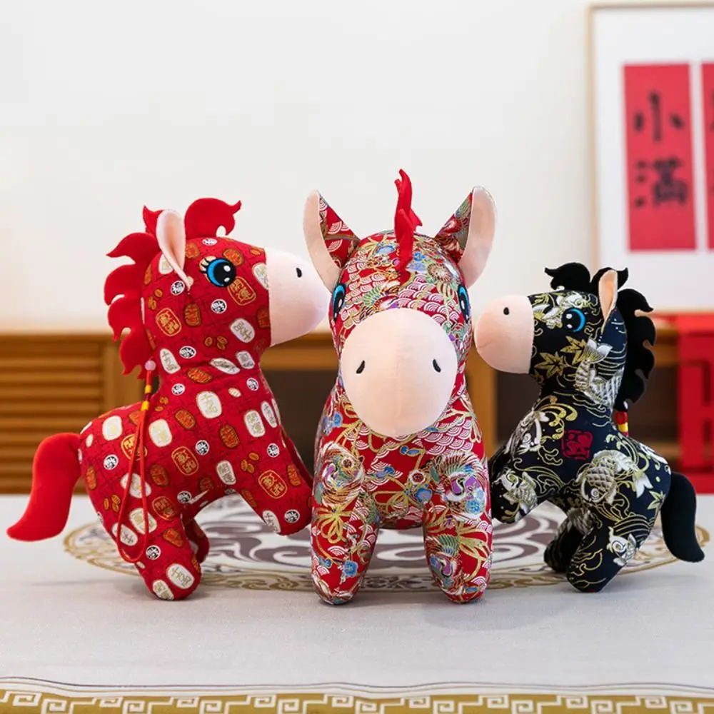 Traditional Cartoon Horse Stuffed Pendant Lucky Animal Chinese Zodiac Horse Embroidery Cute New Year Mascot Spring Festival