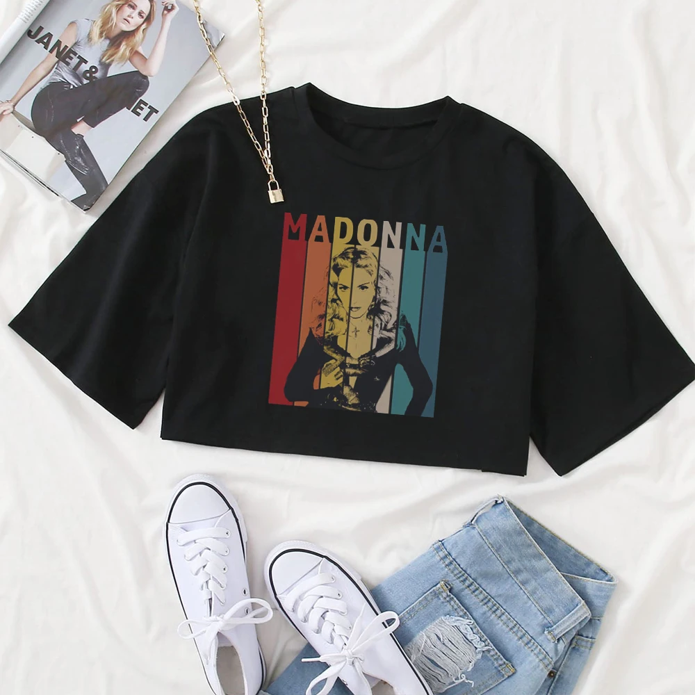 Madonna a camisa Tour Celebration para meninas, blusa com o pescoço, mangas curtas, presente casual dos fãs, roupas regulares, impressão super curta, 2024