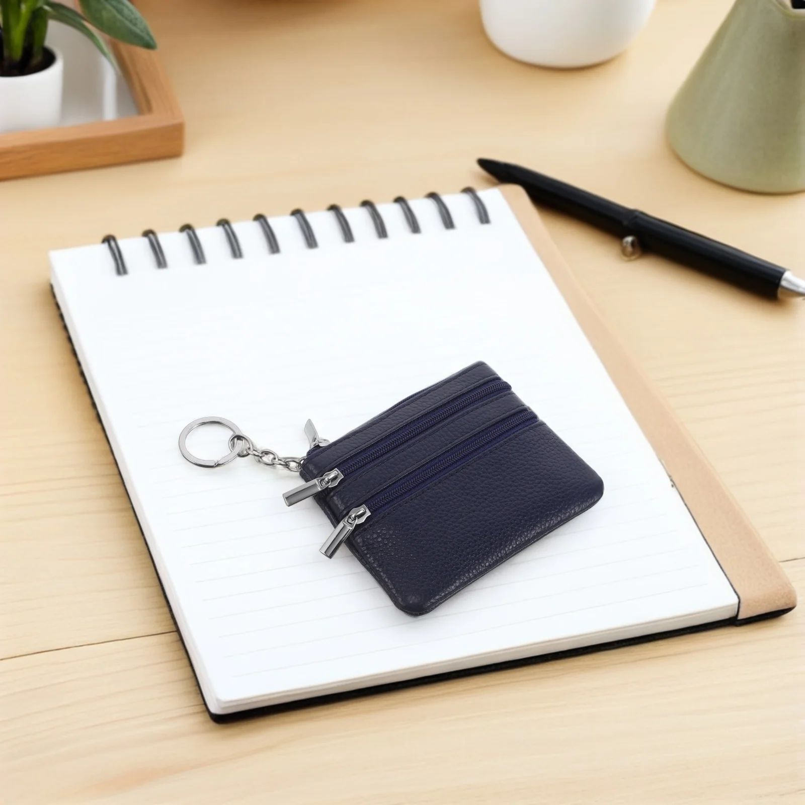 

Small Change Purse Blue Mini Pocket Wallet Zipper Coin Pouch Compact Card Holder Keychain for Women Small Zip Wallet