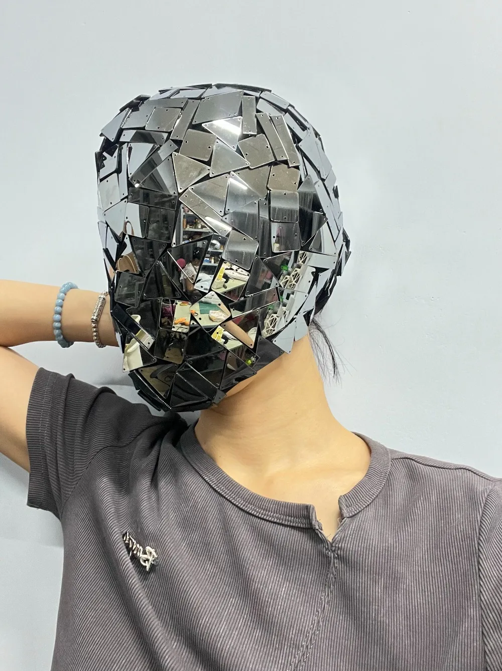 Glitter Disco Mask Mirror Glass Punk Personalized Hood for Women Men Stage Show Headwear Rave Party Bar DJ Club Full Face Mask