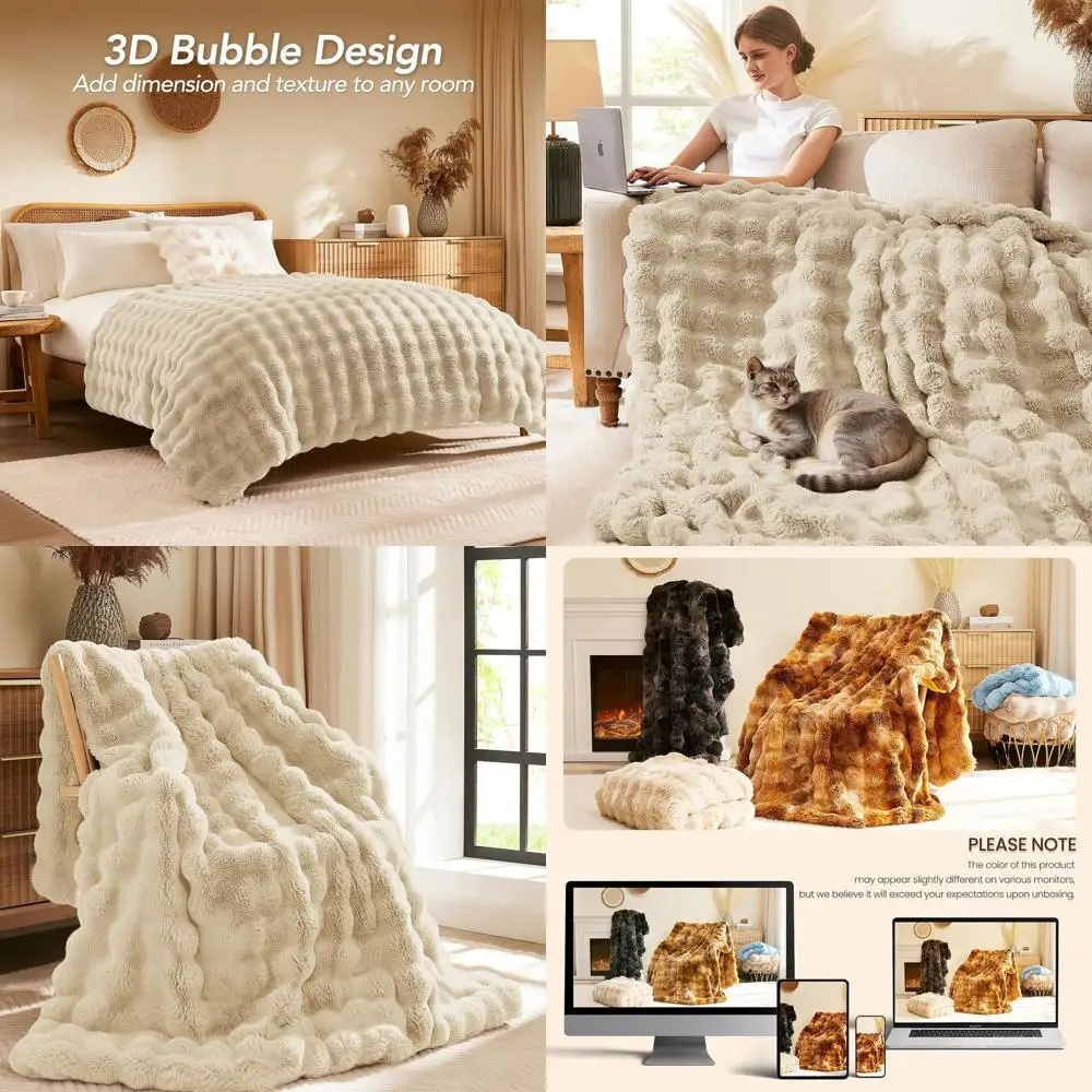 

Luxury Soft Fluffy Rabbit Fur-Like Throw Blanket, 60x80 Inches, Cozy Plush for Couch, Bed, Sofa - Winter Warm Fleece Blanket in