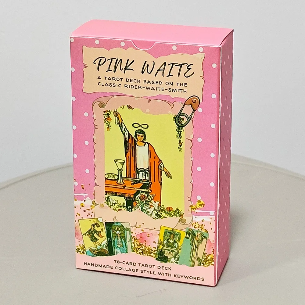 PinkWaite Tarot The Dreamy Pink Collage Tarot Deck 12*7cm 78  Aesthetic Kawaii Tarot Cards with Meanings, Double-embossed