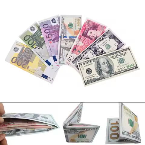 1pc Canvas Creative Wallet Chic Unisex Mens Womens Currency Notes Pattern Pound Dollar Euro Purse Coin Bag