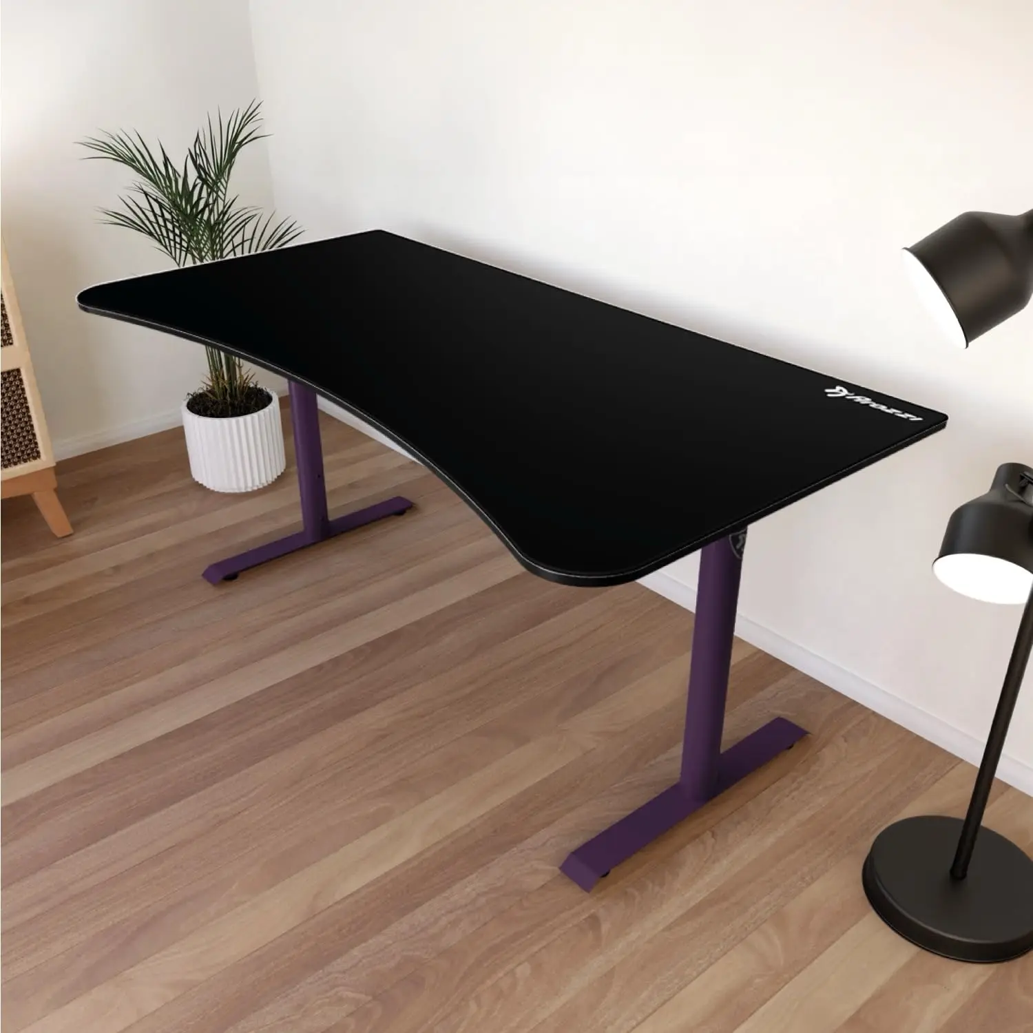 Ultrawide Curved Gaming Desk with Water Resistant Mat, Monitor Mount Cut Outs, Cable Management, Deep Purple, Customized