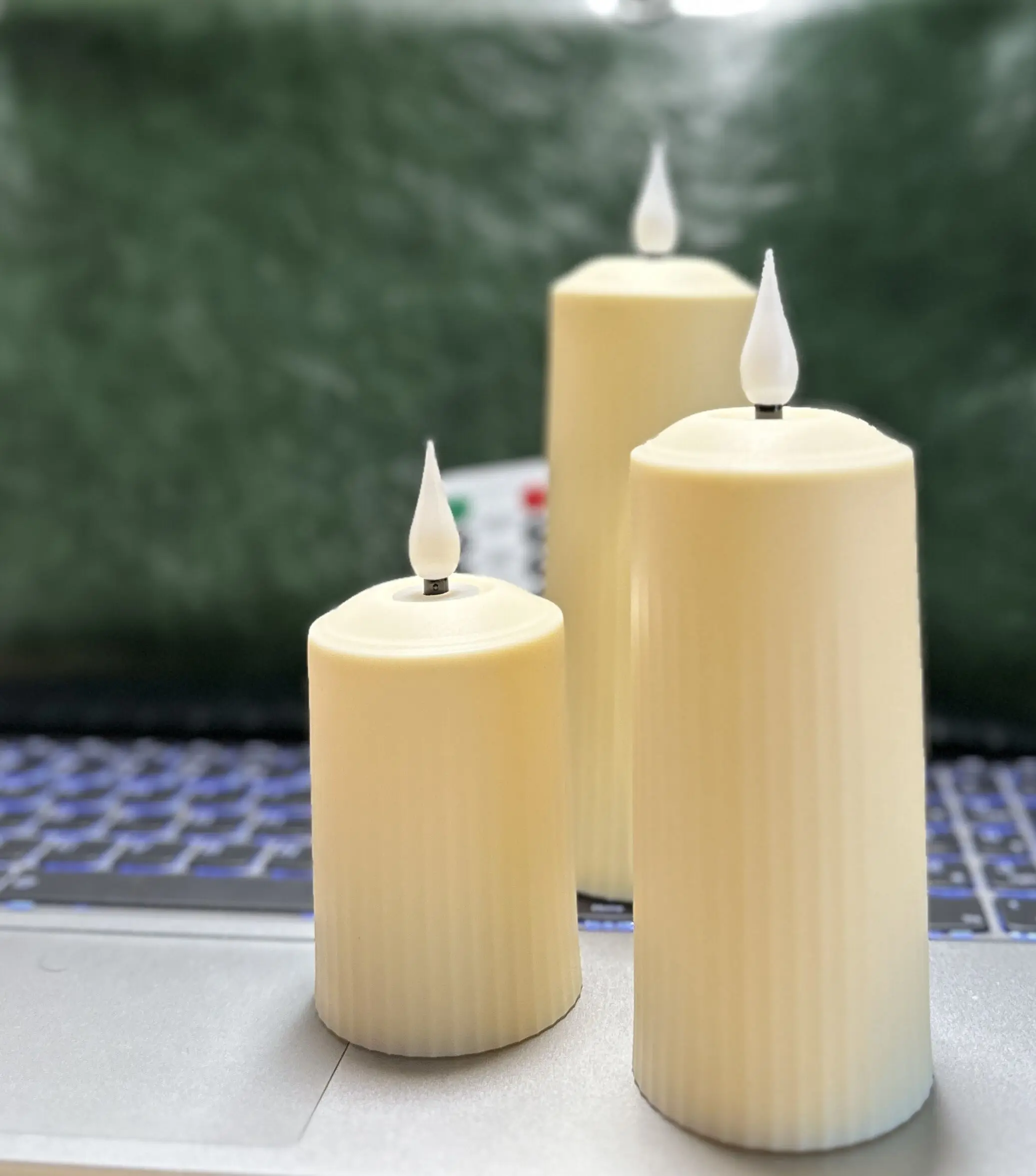 Pack of 3 Remote controlled w/timer led Candle Flameless Roman Pillar Candles Waterproof Party Wedding table Ambient Lighting