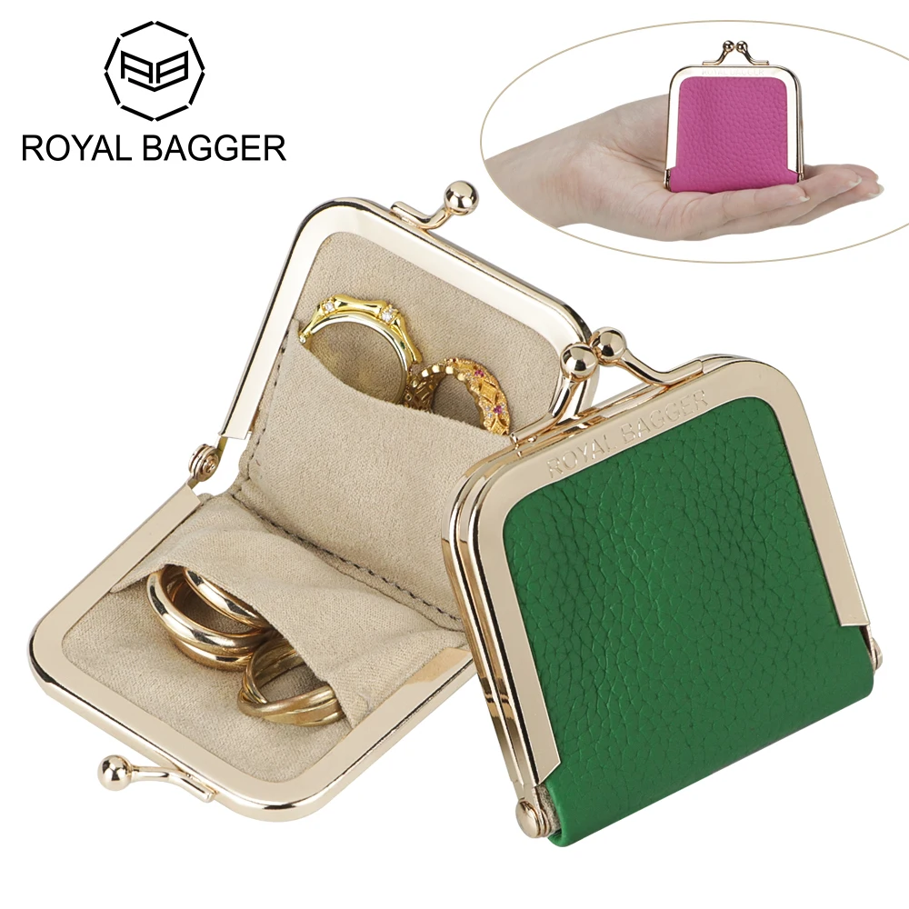 Мини-шкатулка для драгоценностей и портмоне Royal Bagger из натуральной кожи для женщин — хранилище для сережек, колец и ожерелья с замком Kiss 3131
