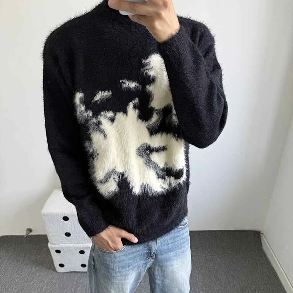 New Autumn Men's Contrast Color Long-Sleeved Sweater American Retro Fashion Trend High Street Loose Casual Niche Men's Tops