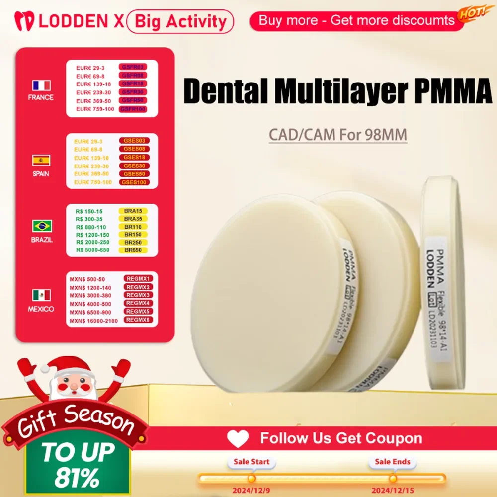 LODDEN wielowarstwowy PMMA 98MM do laboratorium dentystycznego materiał CAD/ CAM otwarty system frezowania PMMA puste materiały dentystyczne