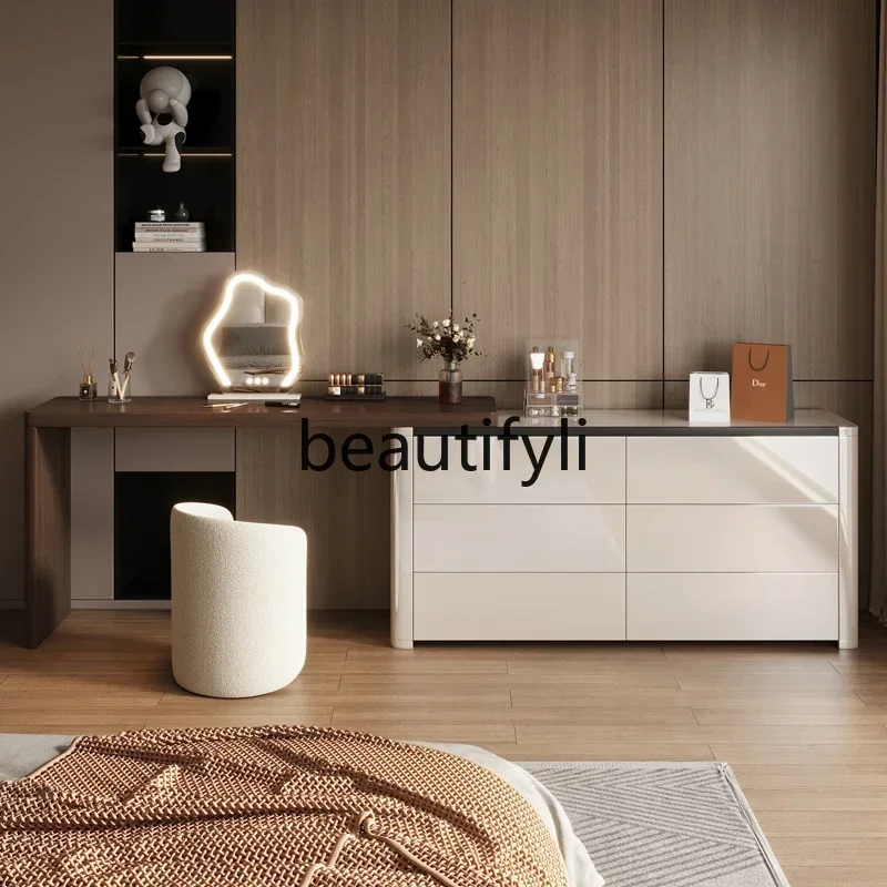 35Modern simple dresser chest makeup table master bedroom corner telescopic cream wind lacquered solid woodSSS