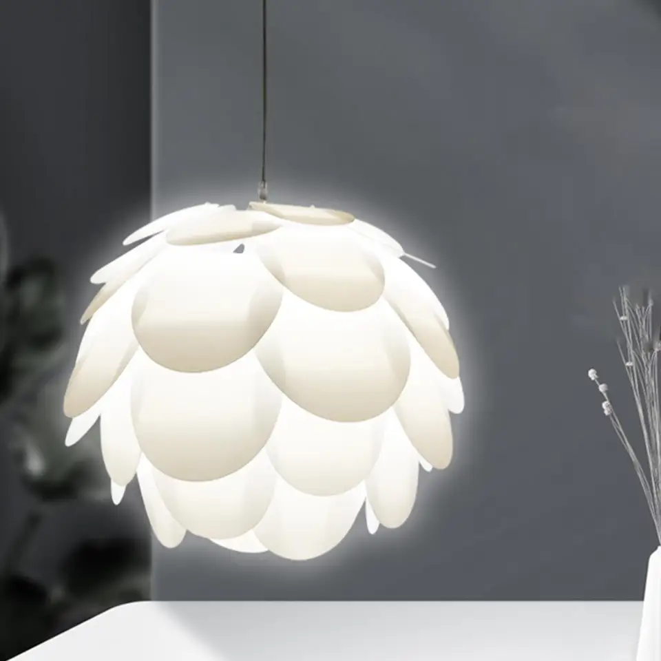 Handmade Petal Cloth Lampshade – Decorative Pendant Light Cover For Dining Room, Bedroom, Cafe, Office (Beige, 34cm Bottom Diameter)