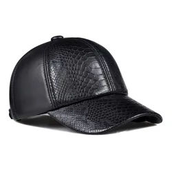 2024 Autumn Leather Hat Mens Korean Casual Baseball Caps For Man Crocodile Printed Warm Gorra Dad Beige Peaked Hockey Golf Cas