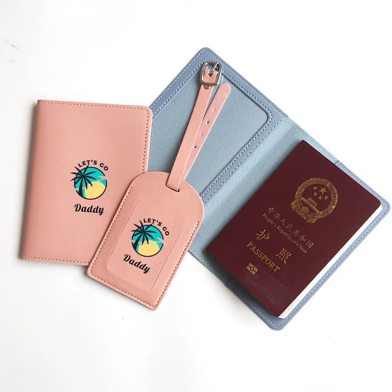 Personalize foto conjunto de capa de passaporte de viagem logotipo da empresa personalizado etiqueta de bagagem couro do plutônio viagem acessórios essenciais etiqueta de mala