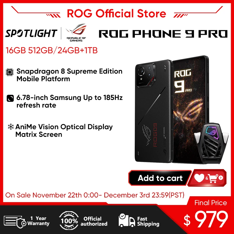 ASUS ROG9 Pro AI Gaming Phone Optical Display Matrix Screen Samsung 185Hz High Brush SoC Mid-Architecture Snapdragon 8