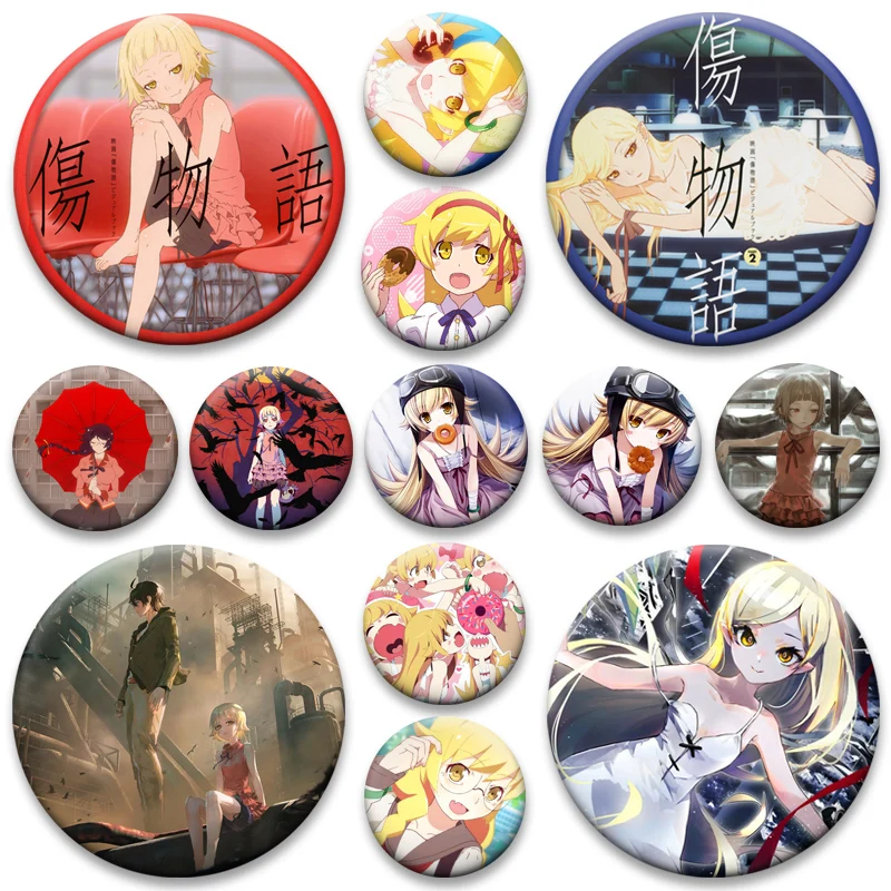 Anime Kizumonogatari Brooches Cute Cartoon Pins Oshino Shinobu,Kissshot Acerolaorion Heartunder Blade Badge Bag Accessories Gift