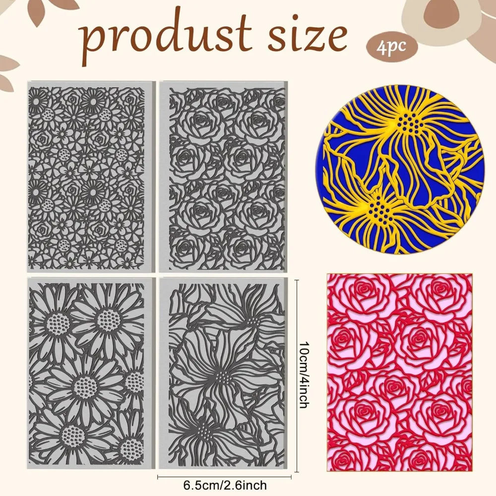 4 Sheets 4 Styles Popular Flower Backgrounds Polymer Clay Texture Mat Roses Clay Modeling Pattern Pad Daisies Texture Sheets