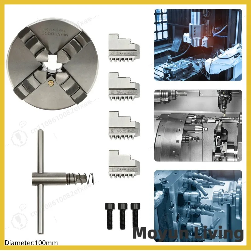 80mm/100mm/125mm 4-Jaw Self-Centering Chuck, Adjustable Lathe Chuck Tools Set with Wrench for Clamping Milling Drilling Turning view 4
