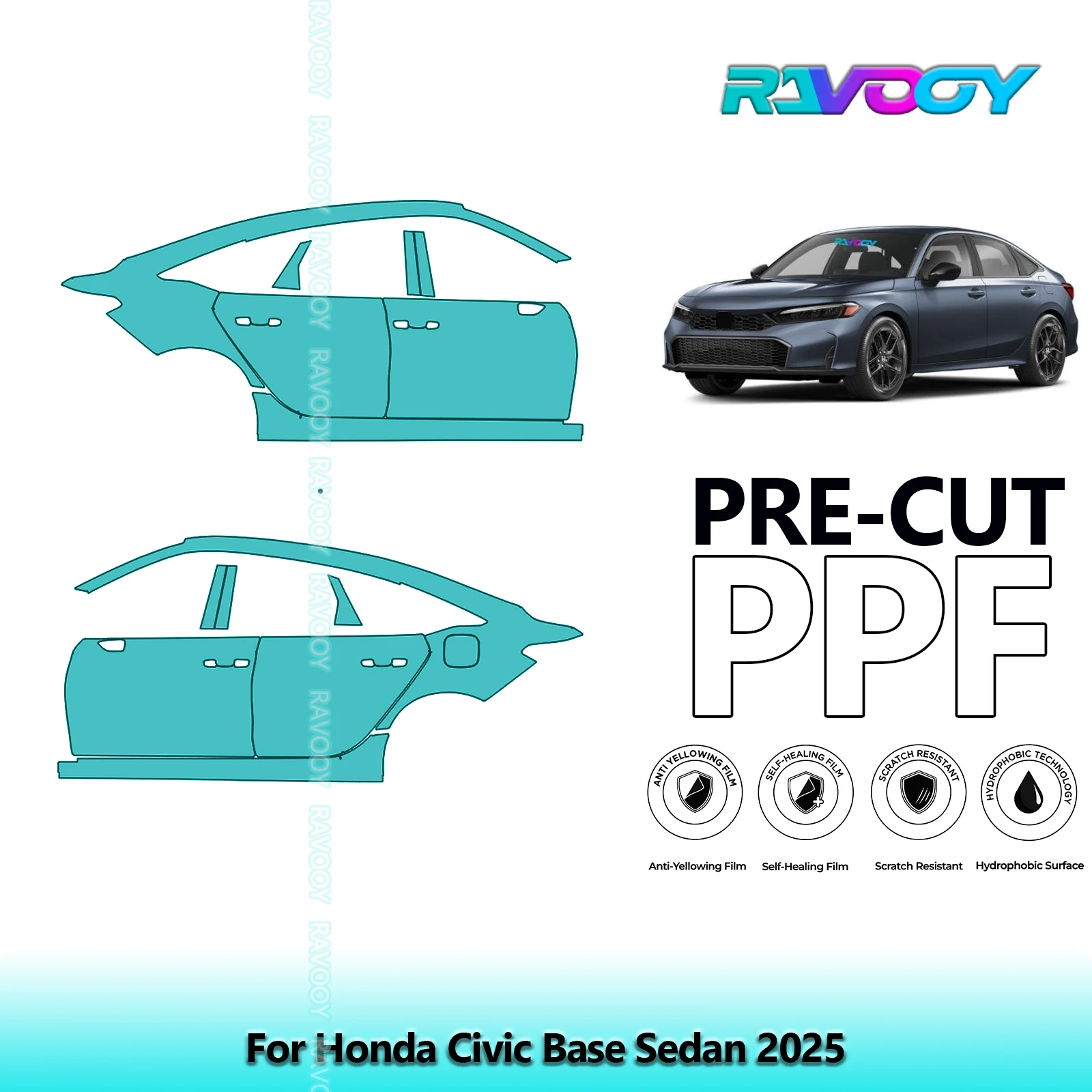 لهوندا سيفيك قاعدة سيدان 2025 8.5mil واضح ماتي قبل قطع باب PPF ومجموعة عمود A/B مجموعة طبقة حماية الطلاء من البولي يوريثان #1