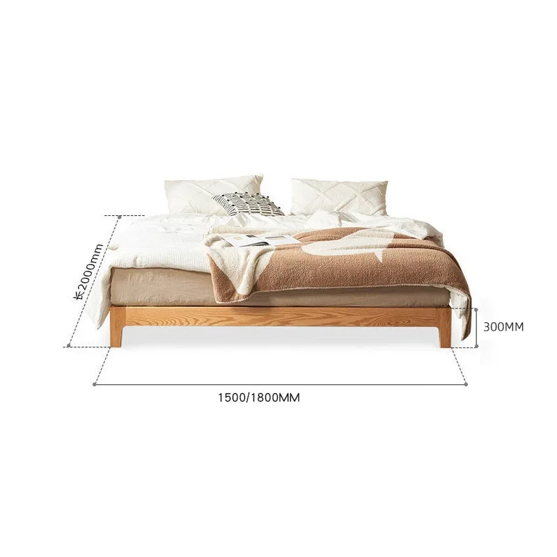 Solid wood bed Modern simple oak adjustable size Tatami without bedside