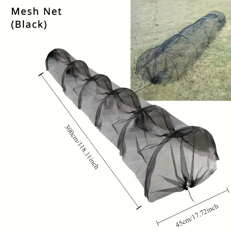 Collapsible Black Mesh Tunnel - UV Protection, Bird & Insect Barrier for Backyard Farms & Greenhouses, Durable Cover for