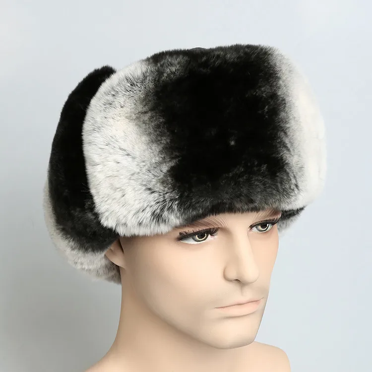 

Зимняя теплая шапка-ушанка унисекс, русская шапка-бомбер из натуральной овчины с кроличьим мехом рекса, шапки-бомберы из натуральной овчины, цвет шиншиллы